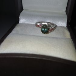 Bluish Green Pink Silver Ring