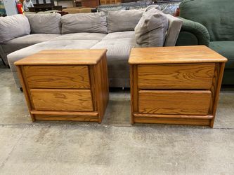Wooden Natural Finish Oak 2 Drawer Nightstands with Side Drawer Pull Feature (Set of 2)