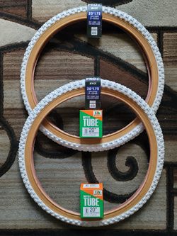 NEW Bicycle Bmx Bike Tires 20" White Gumwall Knobby Pattern 