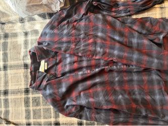 Red and Gray Plaid Flannel Shirt