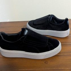 Puma Basket Platform Strap Velvet Rope Black Women's Casual Sneakers Size 7.5