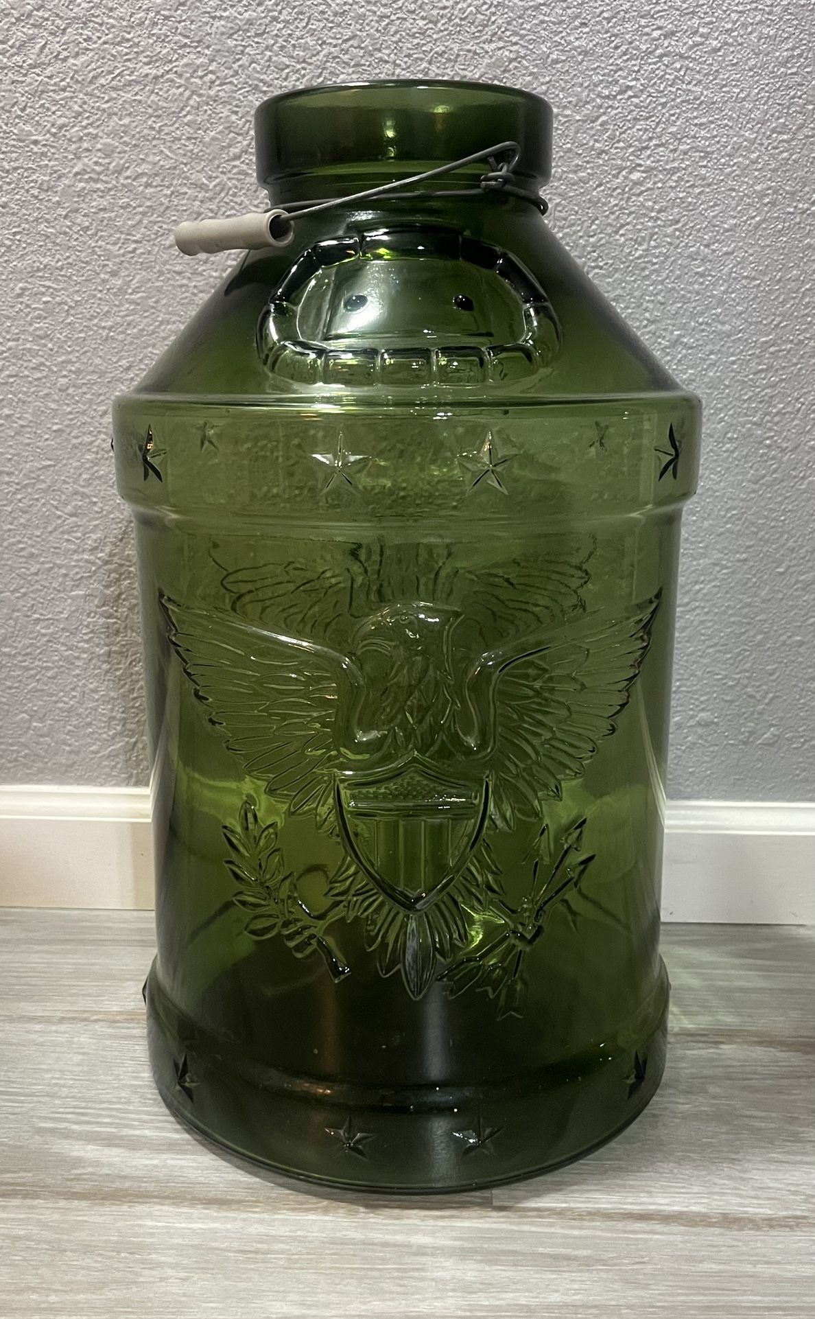 Vintage 5 Gallon Green Glass Jar Bicentennial Eagle Libbey Libby Jug