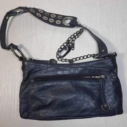 Guess Black Leather  Small Y2k Handbag Stud Belt Style Strap Printed Lining Shoulder Purse