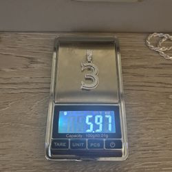 Number 3 MOISSANITE sterling silver pendant