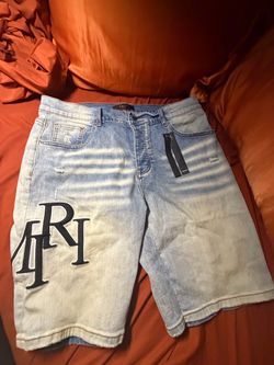 Amiri Denim Shorts with Logo Embroidery