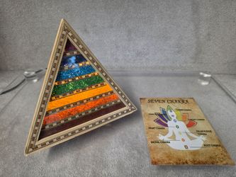 Pine Wood Triangular Pyramid Shaped Seven 7 Chakra Table Lamp Light