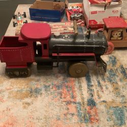 🛑Antique pressed steel ride-on toy locomotive