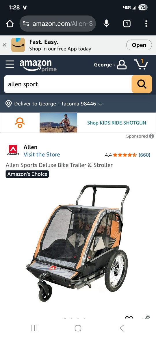 Allen Sports Single Stroller With Bike Attachment 