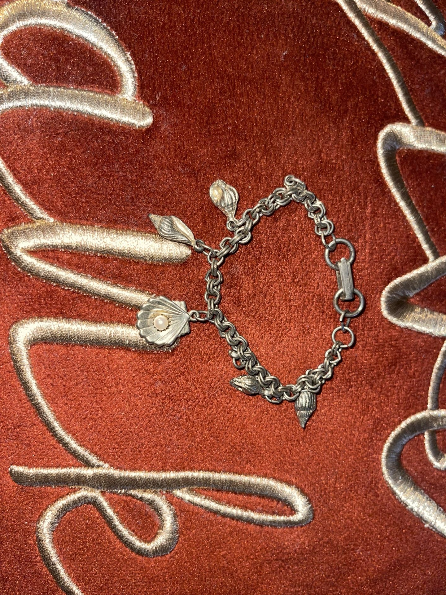 1945 Shell Seashore Charm Bracelet Sterling Silver