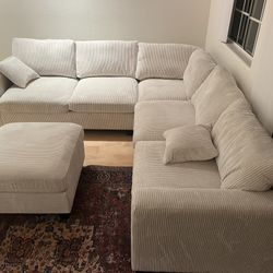 New Off White / Beige Corduroy Fabric Sectional.  99”x99”.  Free Delivery!