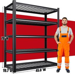 78"x46"x20" Wire Garage Shelving-2500 lbs 5 Tier Storage Shelves,Adjustable Heavy Duty Metal Shelving Unit and Storage Large Rack,Utility Steel Shelf