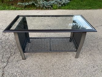 Outdoor Patio Synthetic Wicker/ Metal Frame Coffee Table with Glass Top