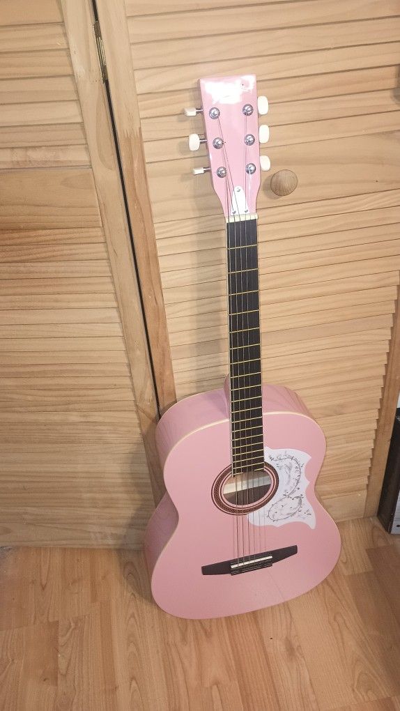 Pink Guitar With Case And Tools
