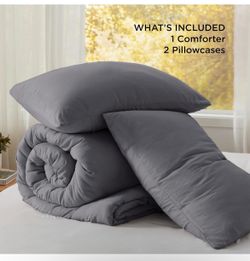 Gray Comforter Set with 2 Pillowcases 104"x96"