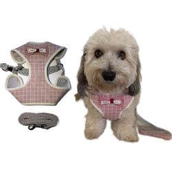 Eco-Friendly Small Dog and Cat Bow Tie Waistcoat Adjustable Harness with Leash - Pink