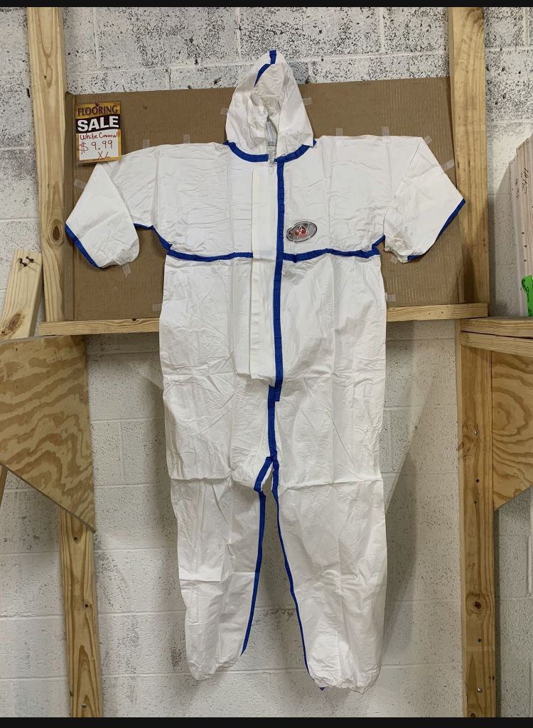 White Coverall With Attached Hood For A/C Cleaning Insulation Painting Protection Only Size XL