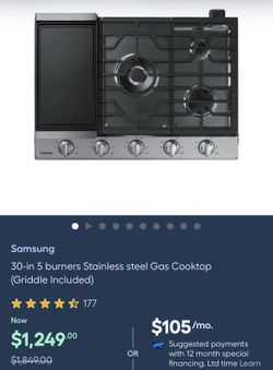 Samsung 30-in 5 burners Stainless steel Gas Cooktop (Griddle Included)