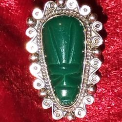 Green Onyx /Sterling Silver Tribal Mask Ring