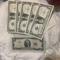 Red 2 Dollar Bill Note 5 Silver Note Dollars Rare