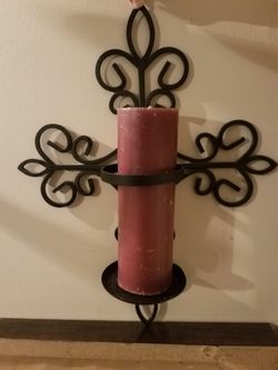 Candle holders; black metal cross; 15 in x 19 in-$10