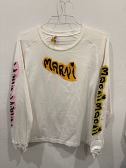 Marni White Logo Graphic Print Long Sleeve Crew Neck T-Shirt Size 48