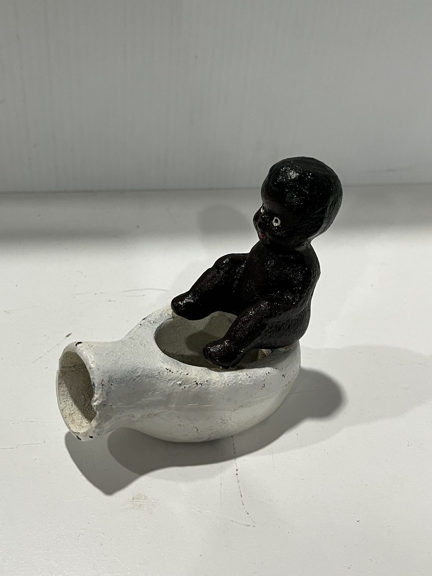 Vintage Baby on Bed Pan Ceramic Figurine Potty Occupied