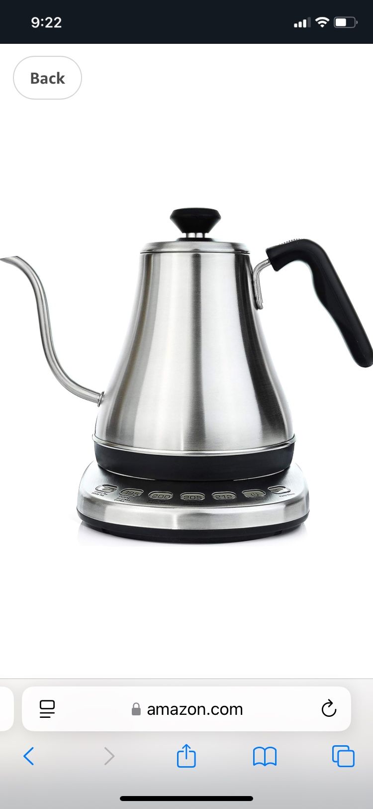 Gooseneck Electric Kettle with Temperature Control - 1L Stainless Steel & BPA Free Plastic - Custom Temp Presets for Teas & Coffee - Keep Warm Option