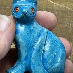 Blue Stone Cat Carved 2 1/4 Inches Tall