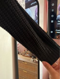 Black Waffle Knit Sweater Sleeve