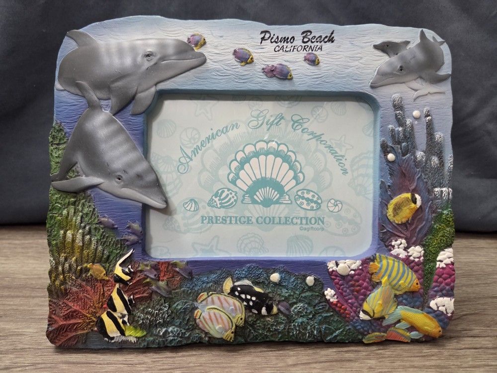 Pismo Beach Dolphin Picture Frame – Coastal Ocean Decor, Holds 4x6 Photo