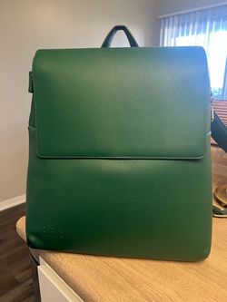 Beis Wicked Green Leather Flap Backpack