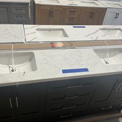 72” Bathroom Vanity in black , double sink soft close solid wood with vanity top in white  $1149 Luke’s liquidations warehouse Address:  2434 N Forsyt