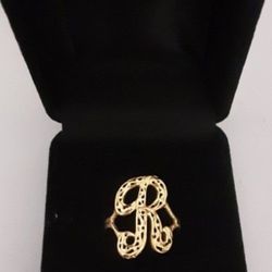 14K SOLID GOLD "R" INITIAL RING