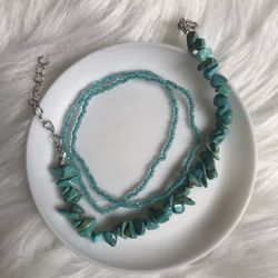 3 beautiful blue bracelets, one adjustable and two stretchy
