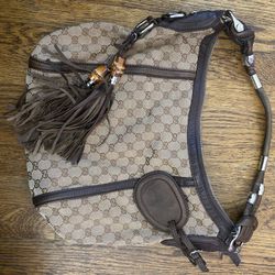 GUCCI GG Canvas Bamboo Tassel 2-Way Hobo Bag
