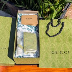 Gucci (empty) Green Embossed Shoe Box (12.5" x  5.5" x 4") + Ppr Shopping Bag, Ribbon & COA