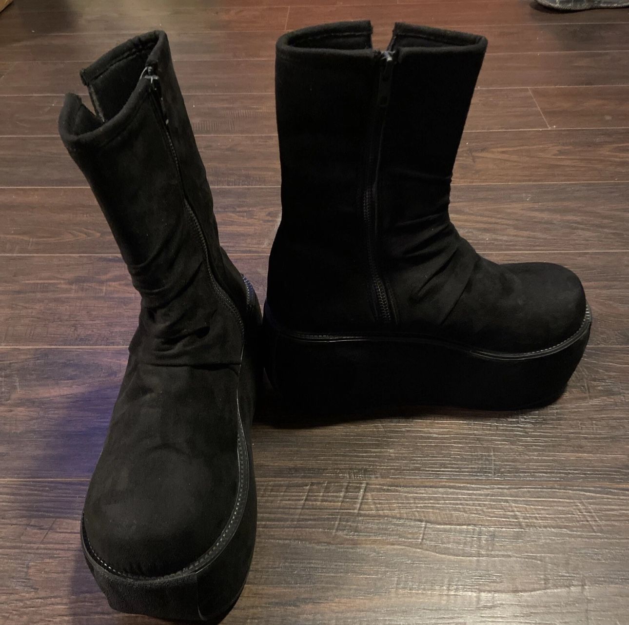 Women’s Demonia Faux Suede High Platform Side Zip Boots - Black, App. Size 9