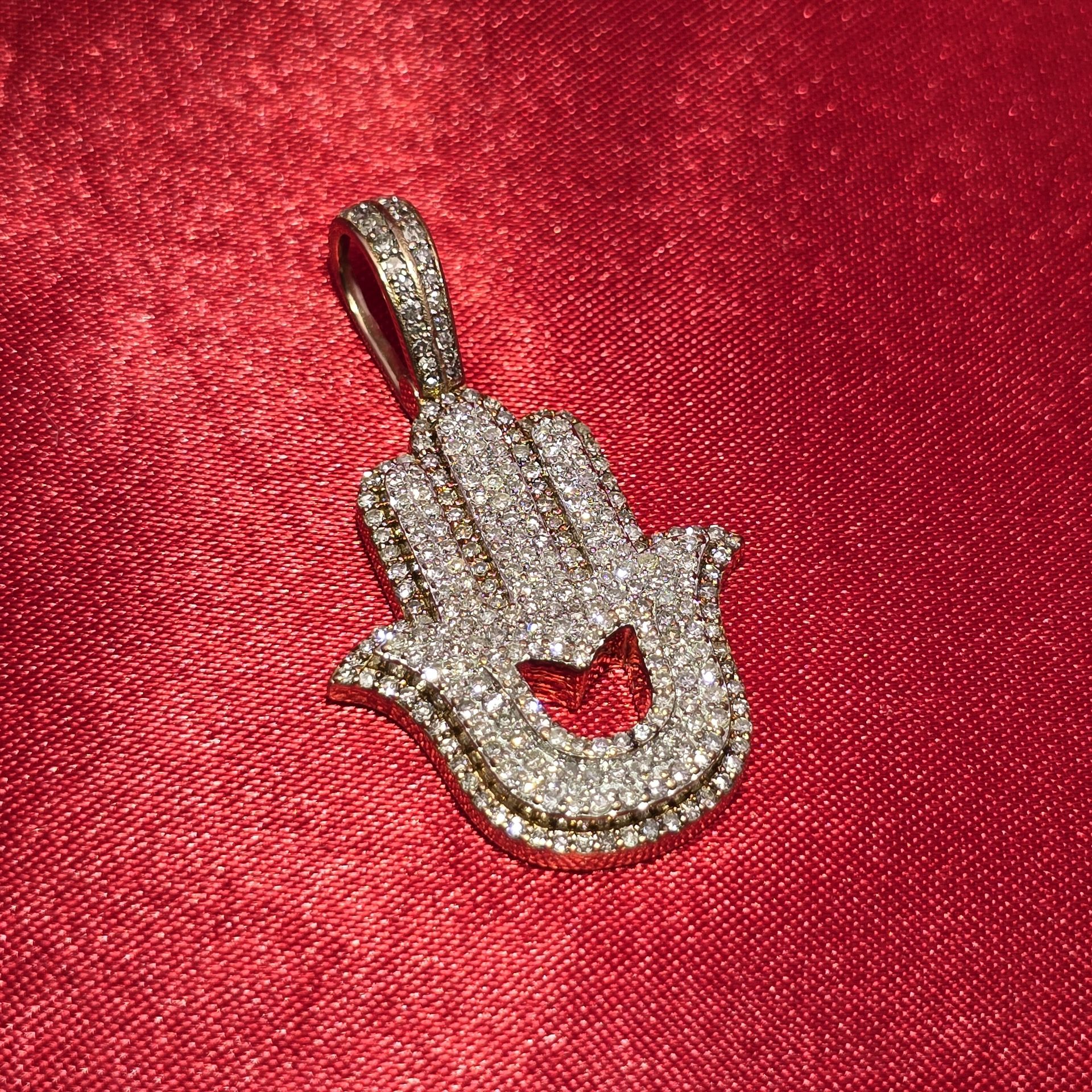 10k Yellow Gold Diamond Hand of Fatima Hamsa Amulet Pendant 7.14 ctw