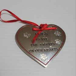 CATS Leave Paw Prints on Our Hearts CHROME / SILVER HOLIDAY ORNAMENT 2 1/2" Tall. 