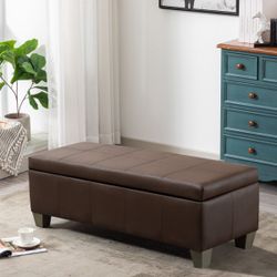 51 Inch Faux Leather Rectangle Storage Ottoman