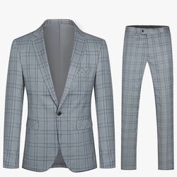 Cloudstyle Mens 2 PCS Plaid Suits Slim Formal Suit Checkered Blazer Jacket Pants