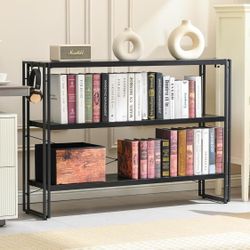 NEW 3-Tier Black Metal & Wood Shelves Bookshelf + Industrial Bookcase - $125 Retail 