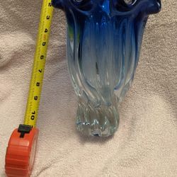 Large Blue and Clear Glass Vase