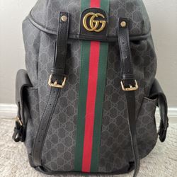 Gucci GG Monogram Backpack w/ Red Green Stripe