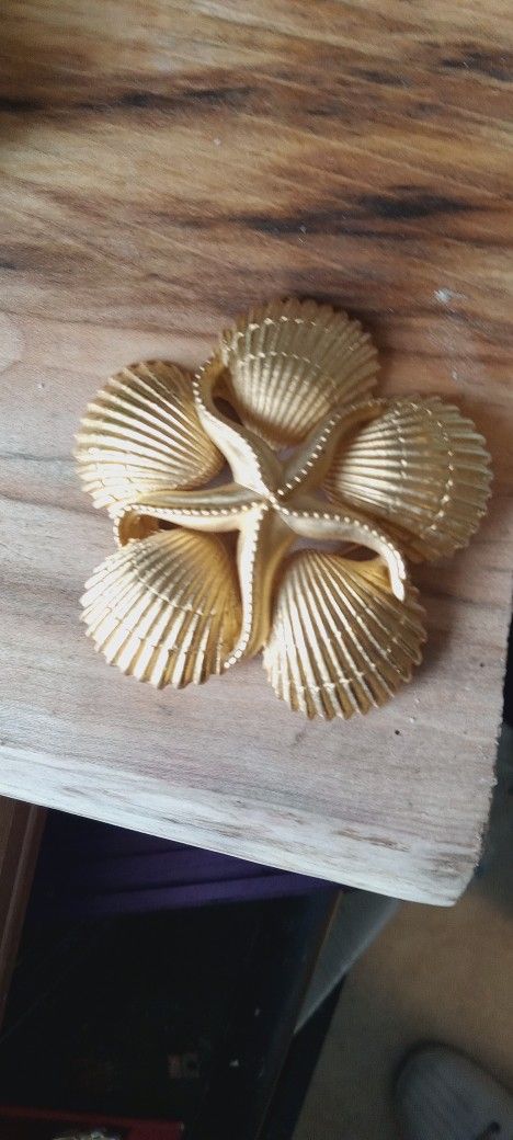 Vintage Gold Tone Seashell Starfish Brooch