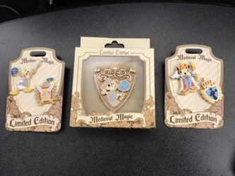 Disneyland Medieval Magic Pin Set: Donald, Mickey, Jumbo Goofy