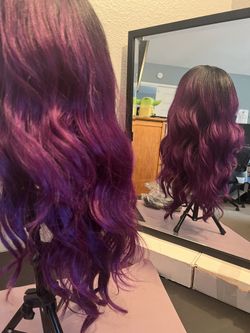 Purple And Dark Wavy Wig 