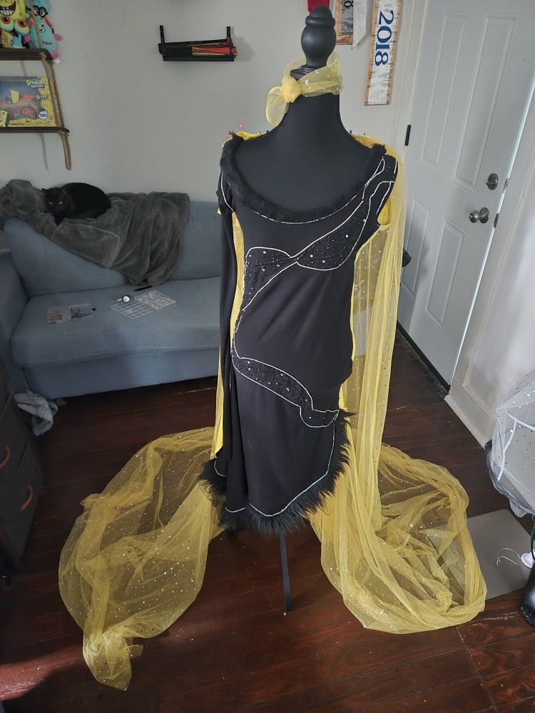 Black Dress with Yellow Sheer Overlay