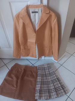 Size Small Leather Jacket and Leather Skirt.wool Skirt