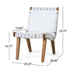 Brand New Set of 2 Acacia Wood Outdoor Lounge Chairs – White Woven Strap Accent Chairs